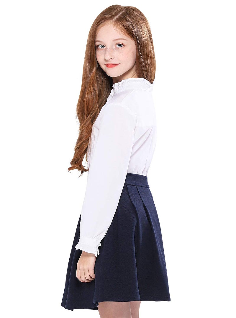 SOLOCOTE Girls White Blouse Ruffle Long Sleeve Button Down Shirts Princess Cotton Loose Soft Tops Spring and Summer, 190903 7-8 White - Image 3
